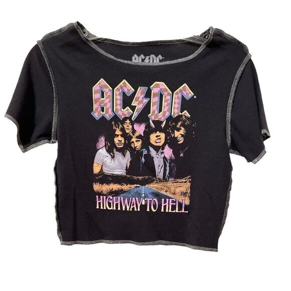 ACDC Highway to Hell Graphic Cropped Short Sleeve Small Top Retro Shirt - Picture 1 of 4